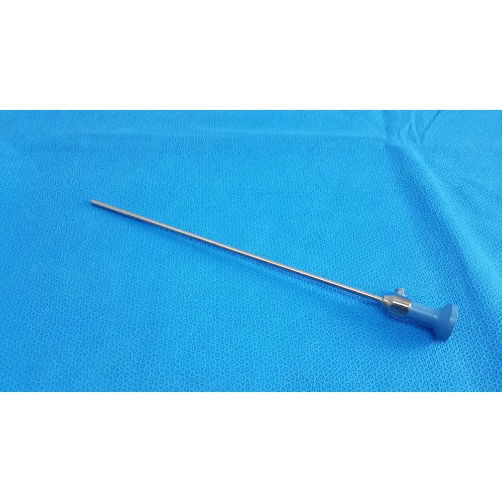 Silver surgical ideal eyes 5mm endoscope with blue plastic handle and metallic joints for autoclavable use