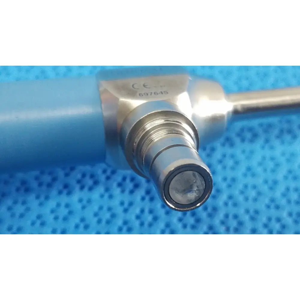 Silver autoclavable ideal eyes 5mm endoscope with blue cylindrical handle and metallic threaded connector by stryker