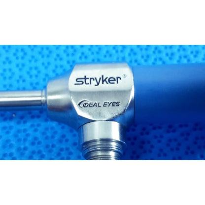 Stryker 502-539-010 ideal eyes 5mm endoscope with metallic silver head and blue handle for surgical use