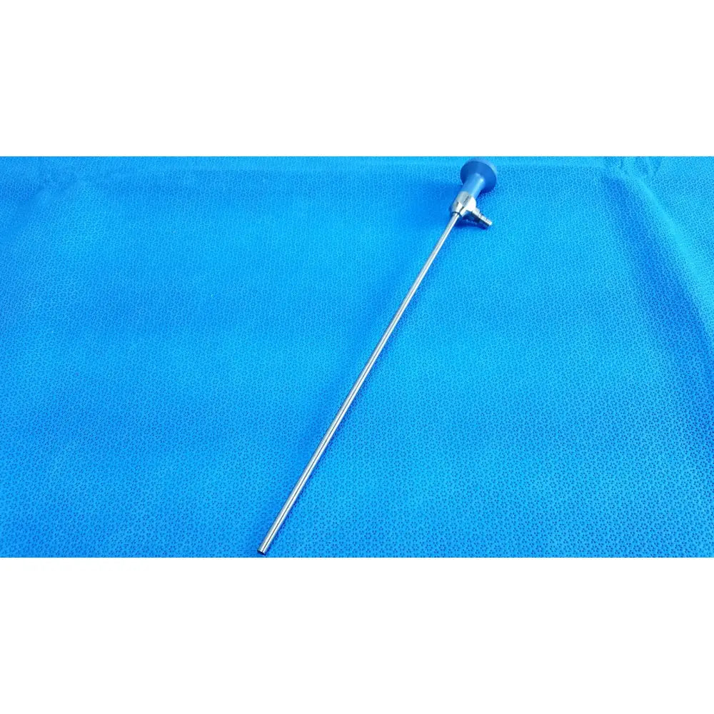 Silver ideal eyes 5mm surgical endoscope with blue-handled control knob for precise medical use by stryker