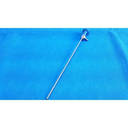 Silver ideal eyes 5mm surgical endoscope with blue-handled control knob for precise medical use by stryker