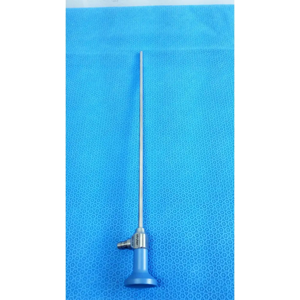 Silver surgical endoscope with blue handle and metallic joints ideal eyes 5mm autoclavable by Stryker