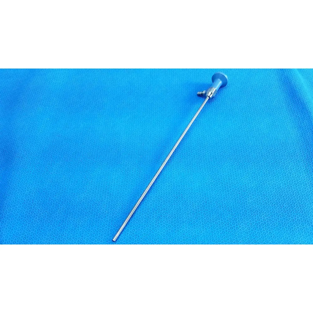 Silver ideal eyes 5mm surgical endoscope with slender metallic shaft and rounded handle by Stryker, autoclavable design