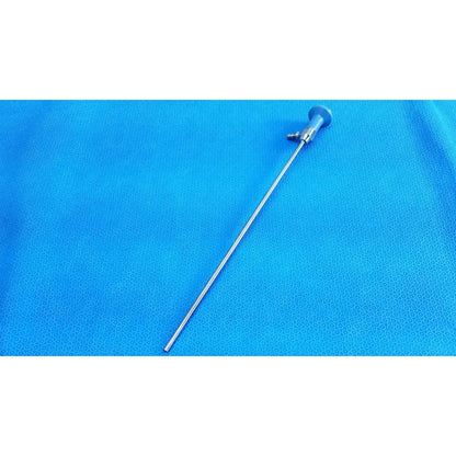 Silver ideal eyes 5mm surgical endoscope with slender metallic shaft and rounded handle by Stryker, autoclavable design