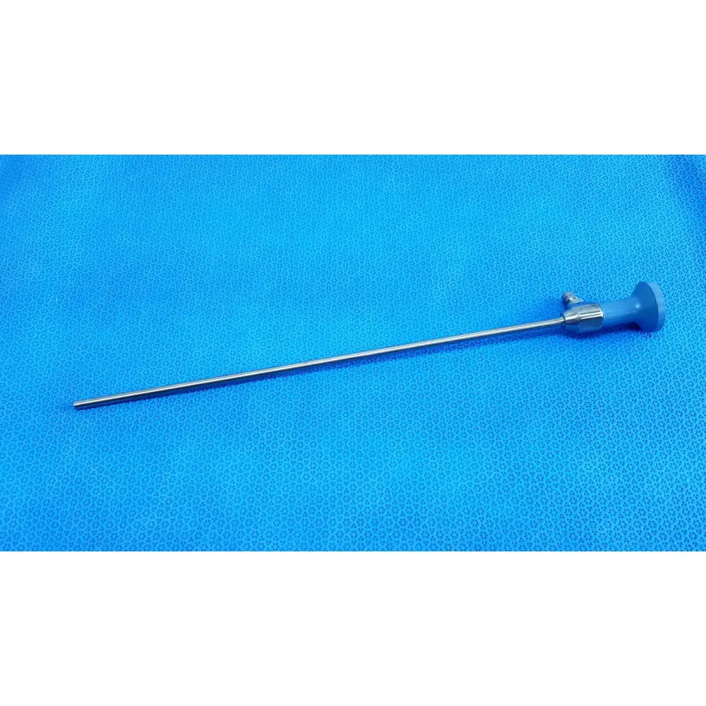 Silver surgical instrument with blue plastic handle and metallic shaft for stryker ideal eyes 5mm autoclavable endoscope
