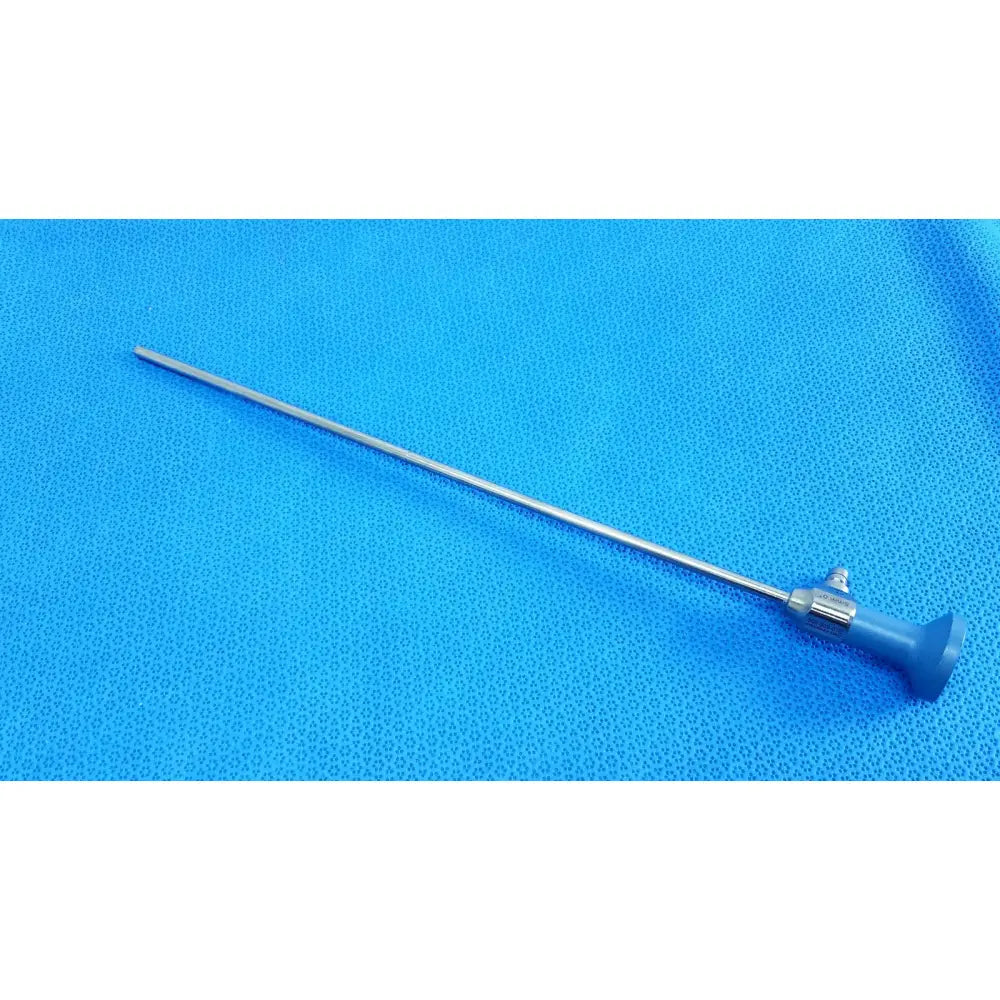 Silver surgical ideal eyes 5mm autoclavable endoscope with blue ergonomic handle and metallic joints by stryker