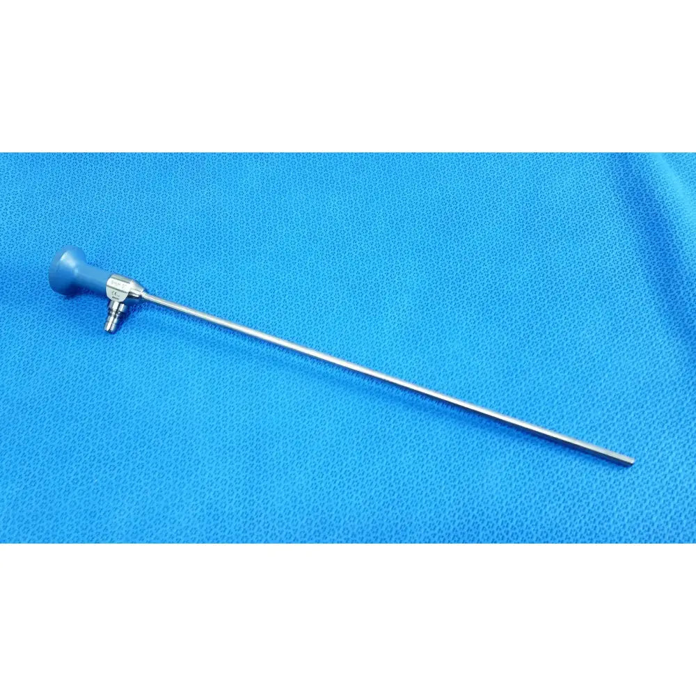 Blue-handled Stryker ideal eyes 5mm autoclavable endoscope with long slender metallic shaft for surgical use