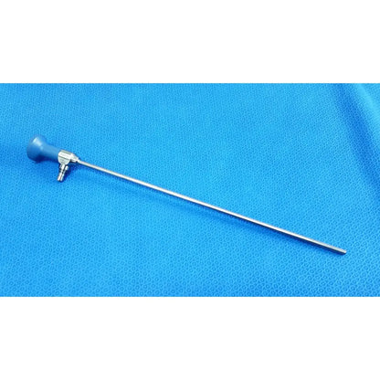 Blue-handled Stryker ideal eyes 5mm autoclavable endoscope with long slender metallic shaft for surgical use
