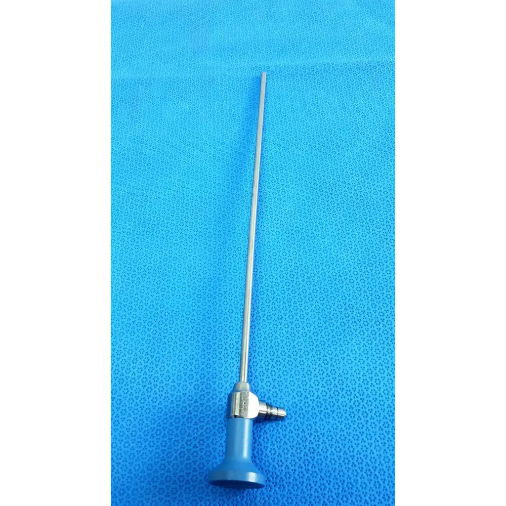 Silver surgical endoscope with blue handle and metallic joints stryker ideal eyes 5mm autoclavable endoscope