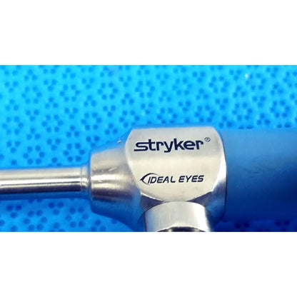 Stryker ideal eyes 5mm surgical instrument with metallic silver handle and blue grip for precise endoscopic use