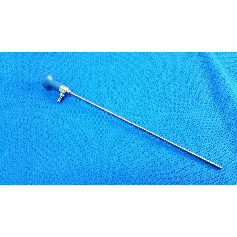 Blue-handled Stryker ideal eyes 5mm autoclavable endoscope with long slender metallic shaft for surgical use