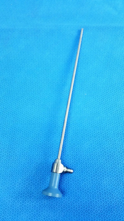 Silver surgical endoscope with blue plastic handle and metallic joints ideal eyes 5mm autoclavable model stryker 502-539-010