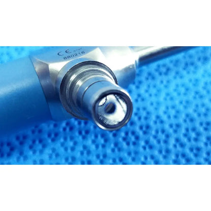 Silver metallic stryker ideal eyes 5mm autoclavable endoscope with blue handle and ce certification mark visible