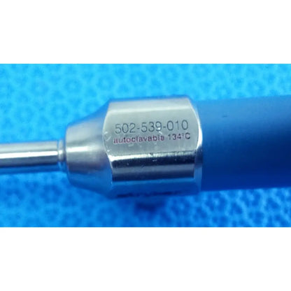 Stryker ideal eyes 5mm autoclavable endoscope with silver metallic instrument and blue handle engraved serial 502-539-010