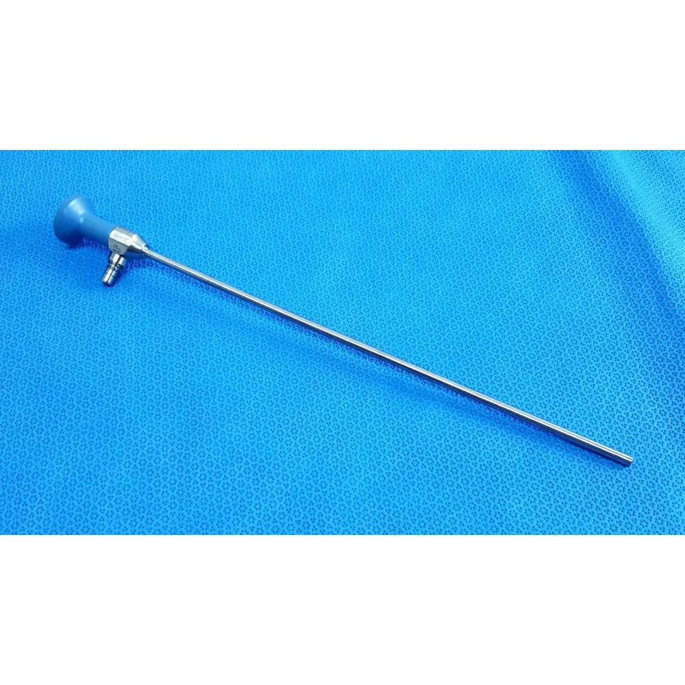 Blue-handled Stryker ideal eyes 5mm autoclavable endoscope with a metallic shaft for precise surgical use