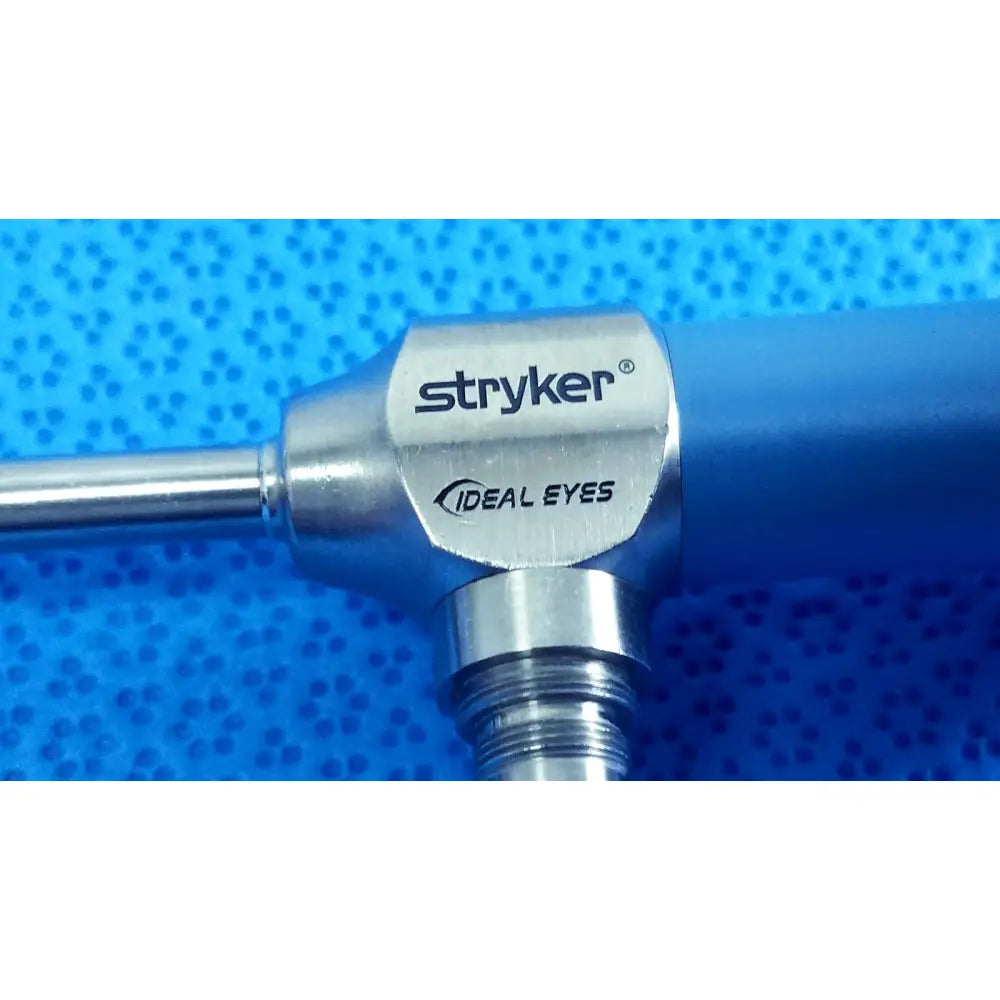 Stryker 502-539-010 ideal eyes 5mm autoclavable endoscope with metallic silver housing and blue ergonomic grip