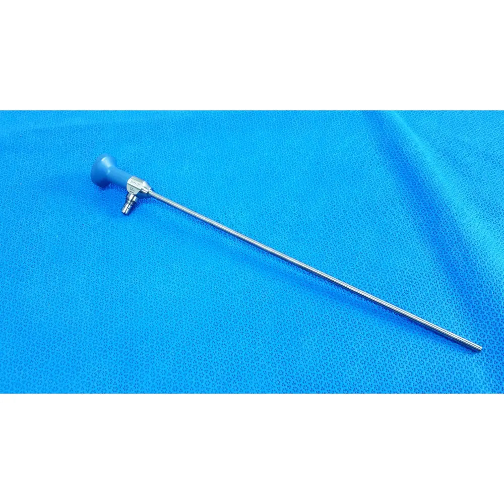 Blue-handled stryker ideal eyes 5mm autoclavable endoscope with long slender metallic shaft for precise surgical use