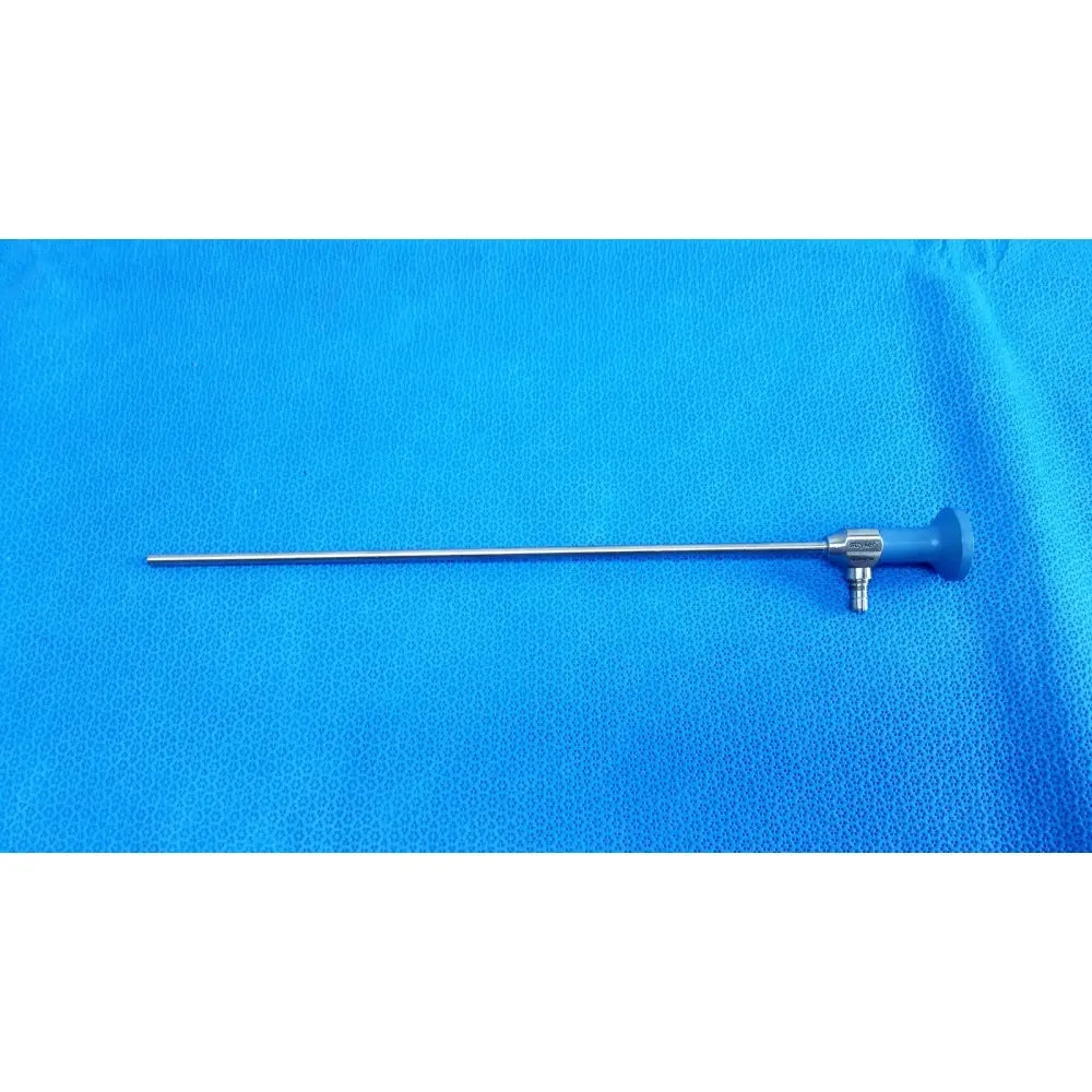 Silver surgical endoscope with blue ergonomic handle and metallic joints ideal eyes 5mm autoclavable by stryker