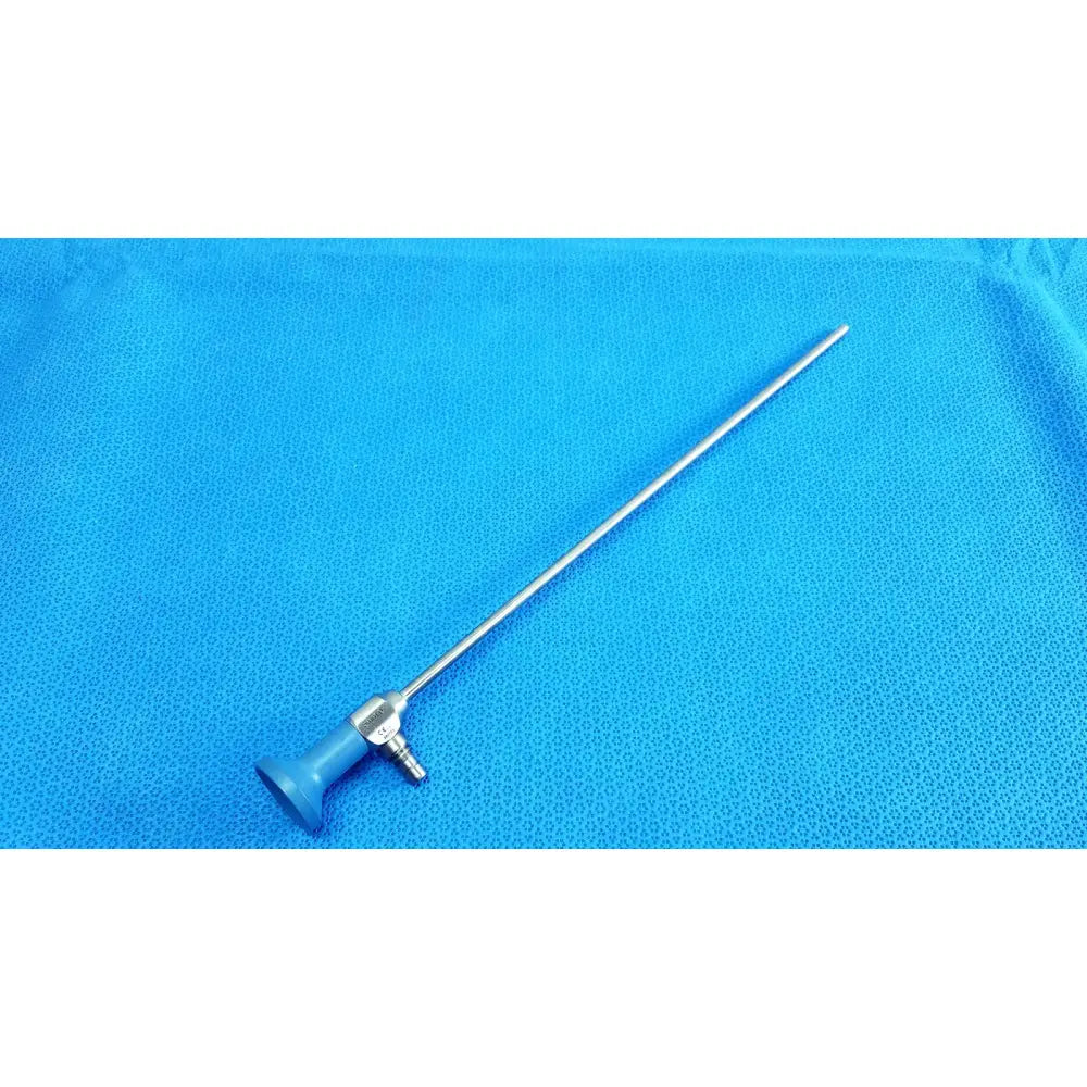Silver surgical ideal eyes 5mm endoscope with blue ergonomic handle and metallic joints for autoclavable use