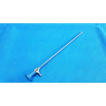Silver surgical ideal eyes 5mm endoscope with blue ergonomic handle and metallic joints for autoclavable use