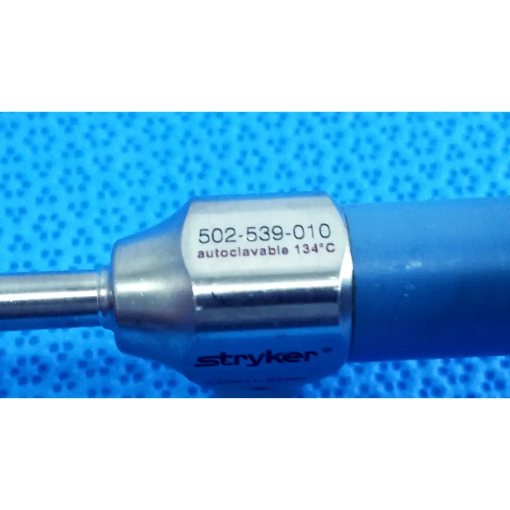 Silver and blue ideal eyes 5mm autoclavable endoscope with metallic handle labeled stryker for medical use