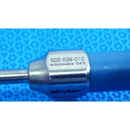 Silver and blue ideal eyes 5mm autoclavable endoscope with metallic handle labeled stryker for medical use