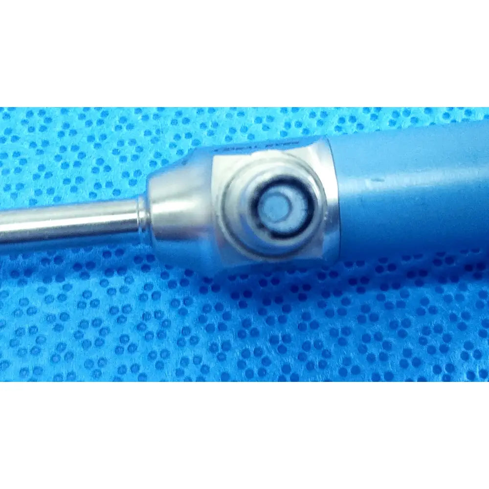 Blue-handled surgical instrument with metallic tip and silver joint for Stryker ideal eyes 5mm autoclavable endoscope