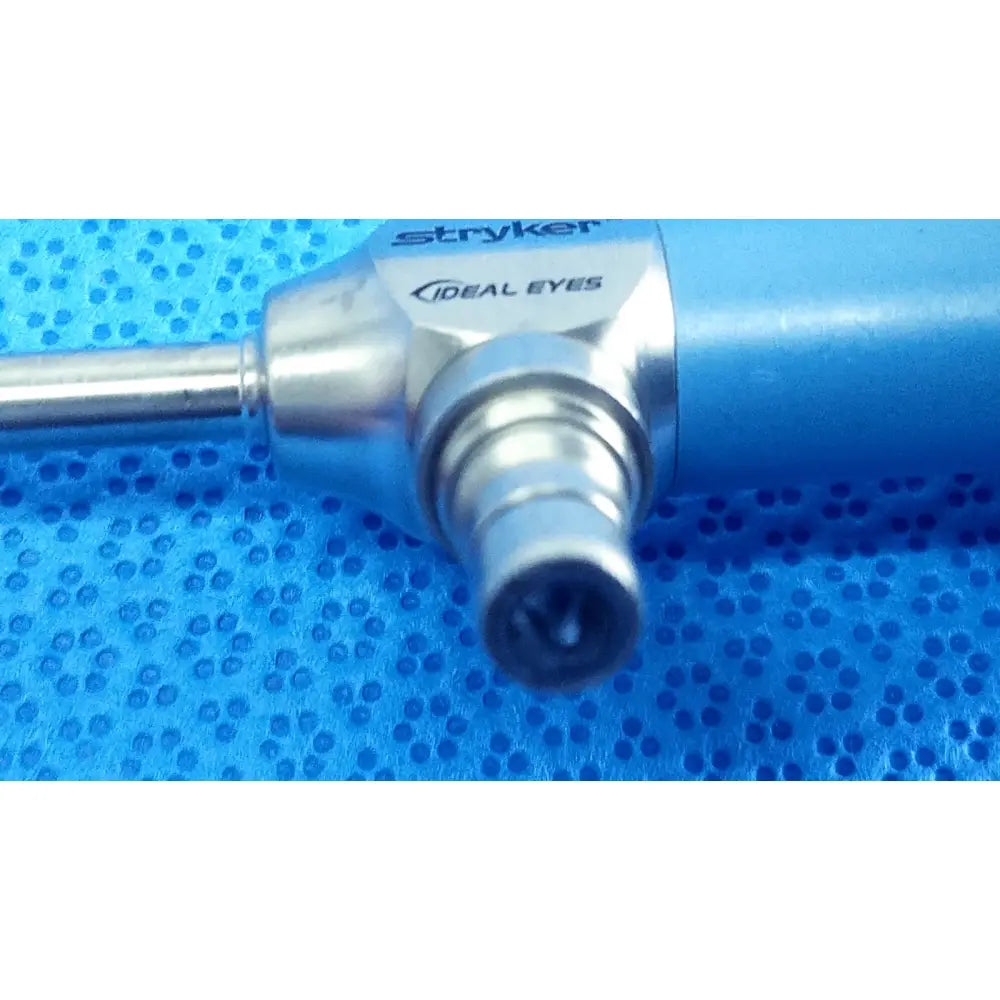 Blue and silver Stryker ideal eyes 5mm surgical endoscope with metallic cylindrical body autoclavable for medical use