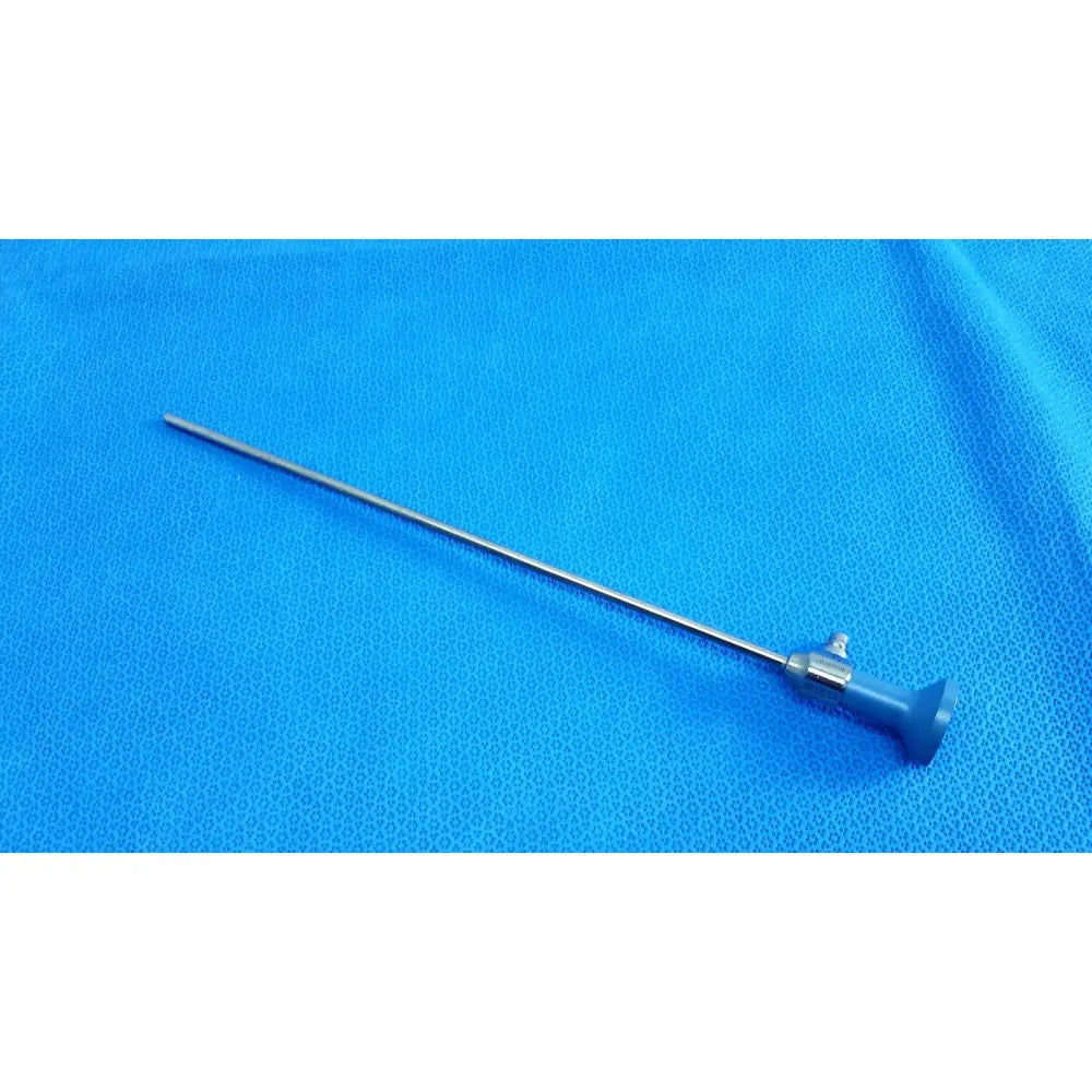 Silver surgical endoscope with blue handle and metallic joints from stryker ideal eyes 5mm autoclavable model 502-539-010
