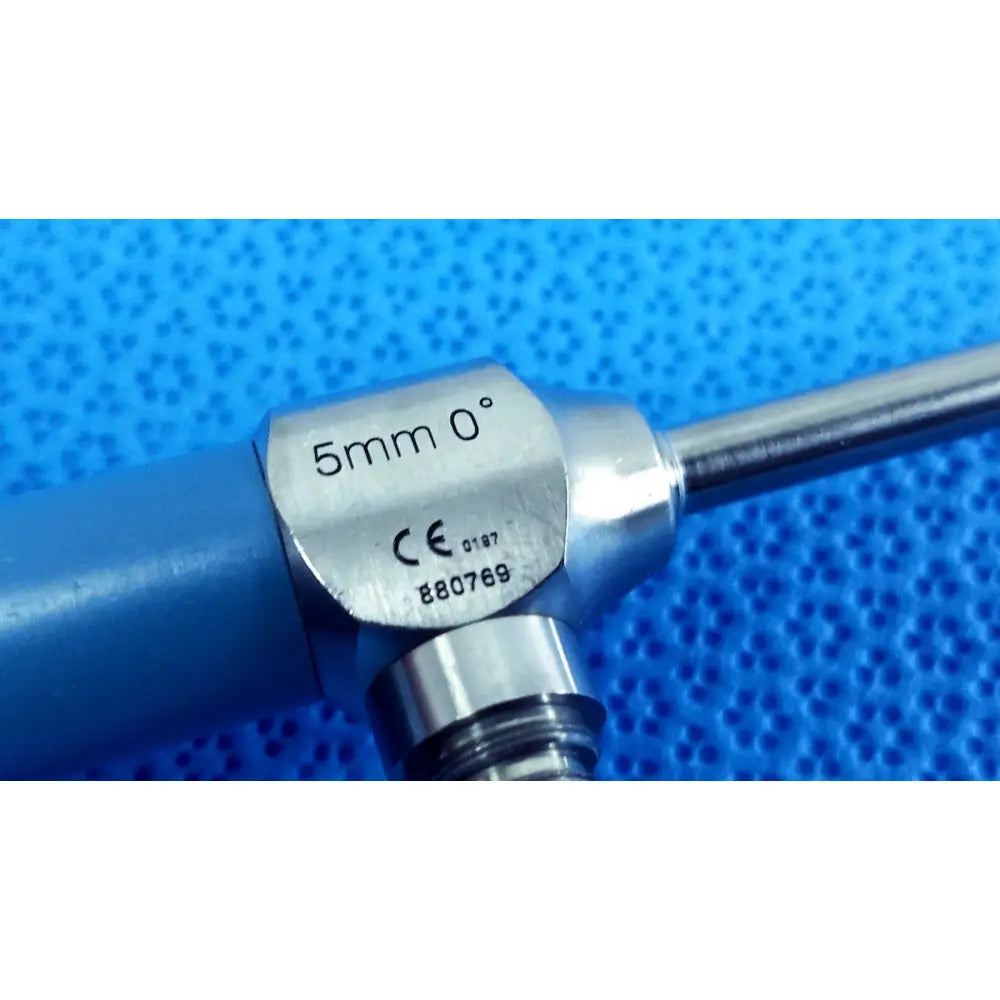 Silver ideal eyes 5mm 0° surgical endoscope with blue handle and metallic joints for autoclavable use