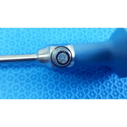 Blue-handled ideal eyes 5mm surgical instrument with metallic shaft and circular joint for autoclaving use