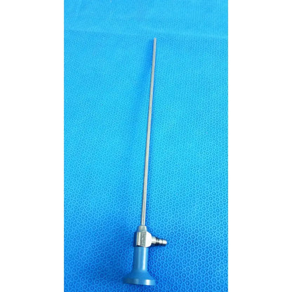 Silver surgical endoscope ideal eyes 5mm with blue handle and metallic joints for precise medical procedures