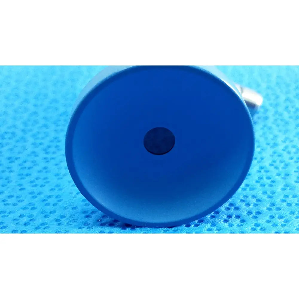 Blue silicone funnel with black circular indentation for ideal eyes 5mm autoclavable endoscope accessory
