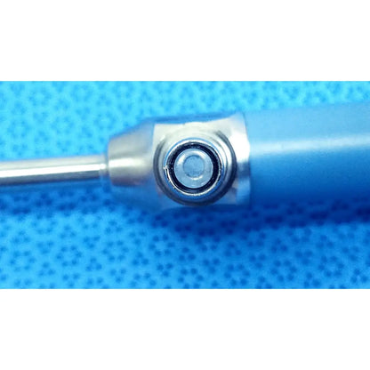 Blue-handled surgical instrument with metallic tip and circular adjustment for the stryker ideal eyes 5mm endoscope