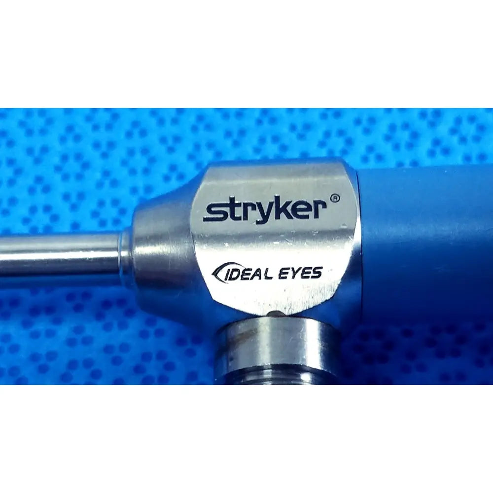Stryker 502-539-010 ideal eyes 5mm autoclavable endoscope with metallic silver body and blue handle