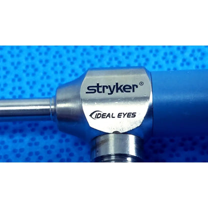 Stryker 502-539-010 ideal eyes 5mm autoclavable endoscope with metallic silver body and blue handle