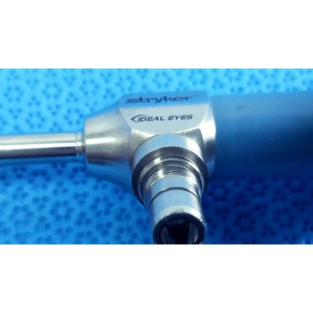 Stryker ideal eyes 5mm autoclavable endoscope with metallic silver body and blue handle for surgical use
