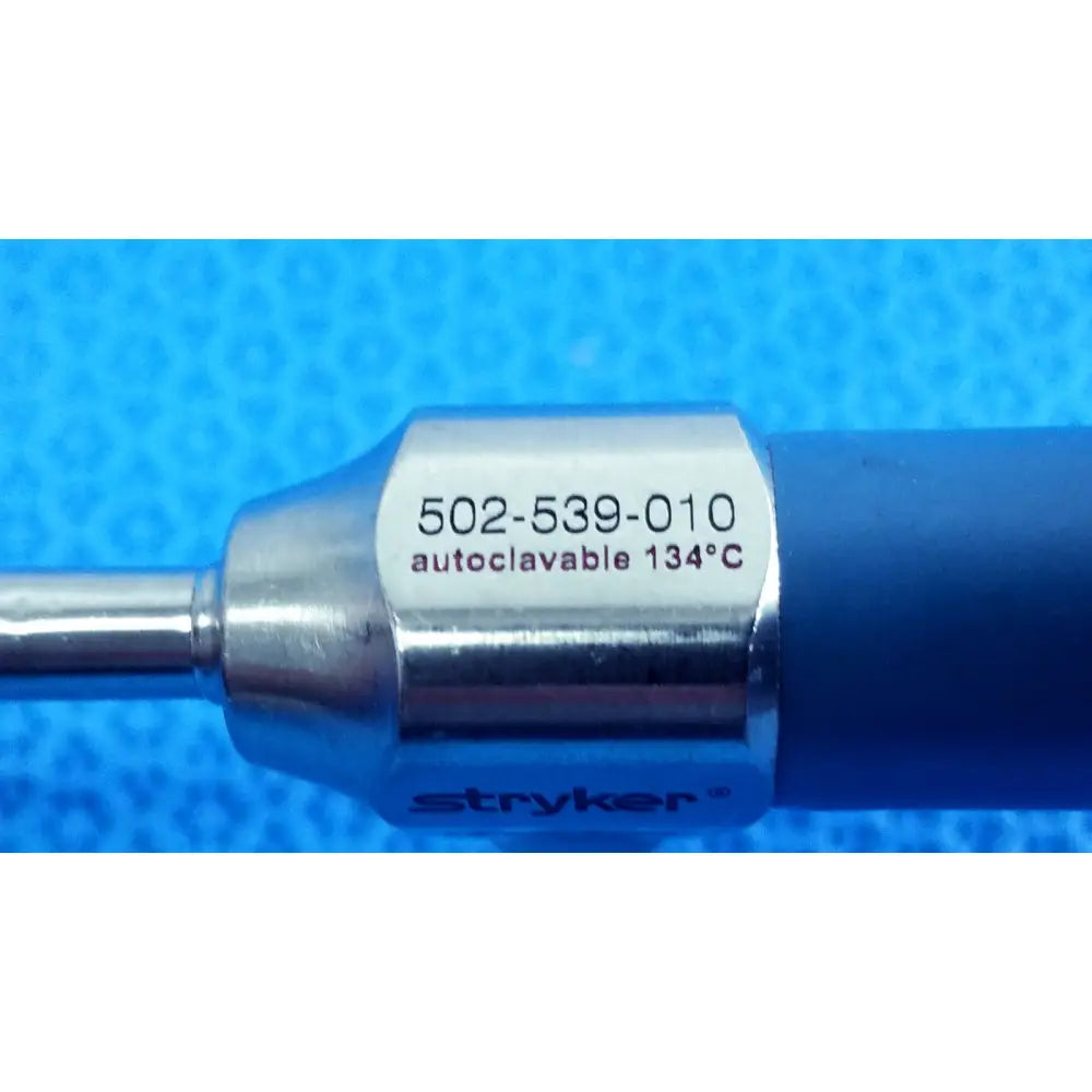 Blue-handled stryker ideal eyes 5mm autoclavable endoscope with metallic shaft and engraved serial number 502-539-010