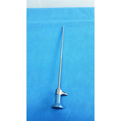 Silver surgical endoscope with a blue handle and metallic joints stryker ideal eyes 5mm autoclavable endoscope