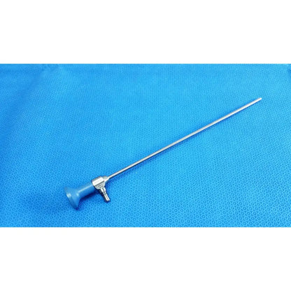 Silver surgical endoscope with blue plastic handle and metallic joints from stryker ideal eyes 5mm autoclavable model 891359