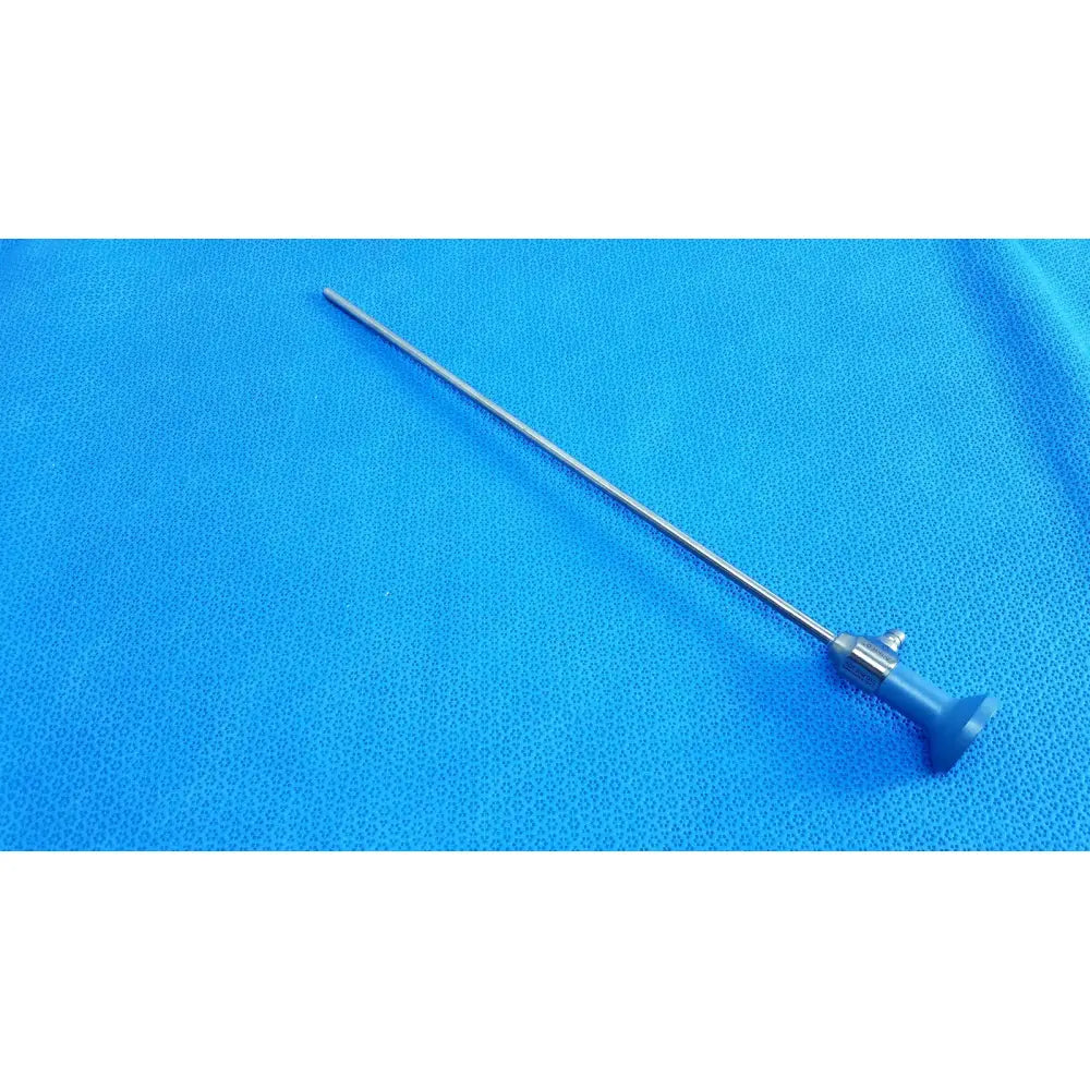 Silver surgical endoscope with blue plastic handle and metallic shaft ideal eyes 5mm 0° autoclavable from Stryker