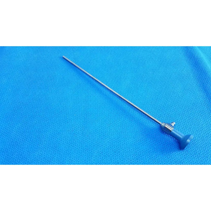 Silver surgical endoscope with blue plastic handle and metallic shaft ideal eyes 5mm 0° autoclavable from Stryker