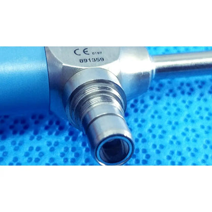 Silver surgical instrument with blue handle and threaded metallic connector for stryker ideal eyes 5mm endoscope