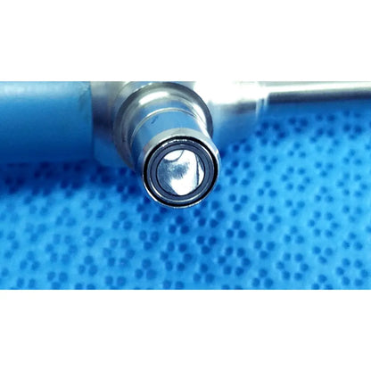 Silver metallic tip of stryker ideal eyes 5mm autoclavable endoscope with reflective circular lens and housing