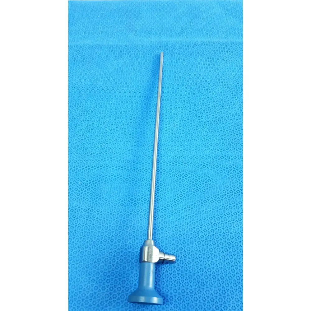 Silver surgical endoscope with blue handle and slender metallic shaft for stryker ideal eyes 5mm autoclavable use