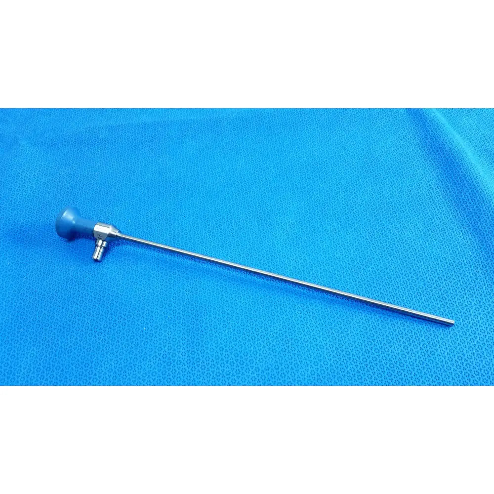 Silver surgical endoscope with blue ergonomic handle and metallic joints ideal eyes 5mm autoclavable by stryker