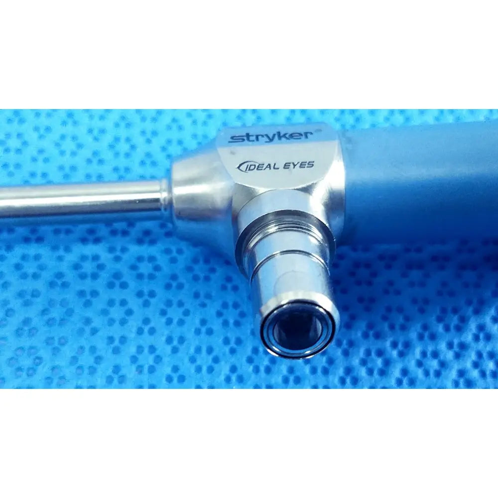 Stryker ideal eyes 5mm 0° autoclavable endoscope with metallic body and blue handle designed for surgical use
