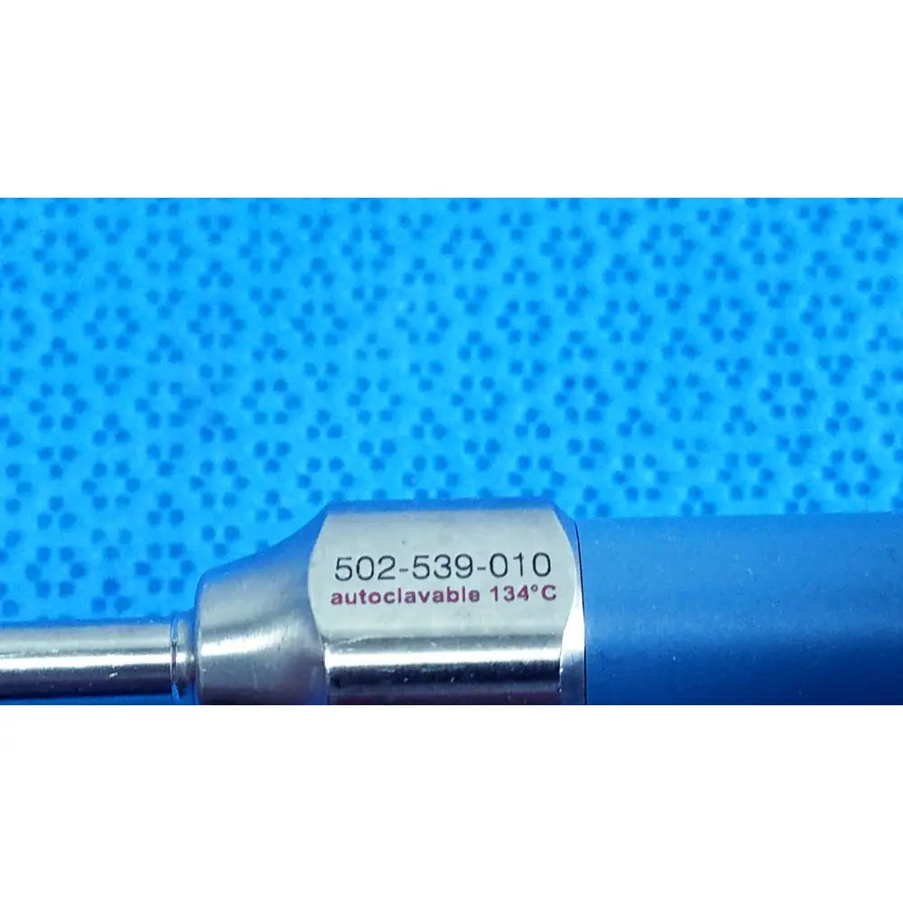 Silver metallic handle of stryker ideal eyes 5mm autoclavable endoscope model 502-539-010 with temperature specs
