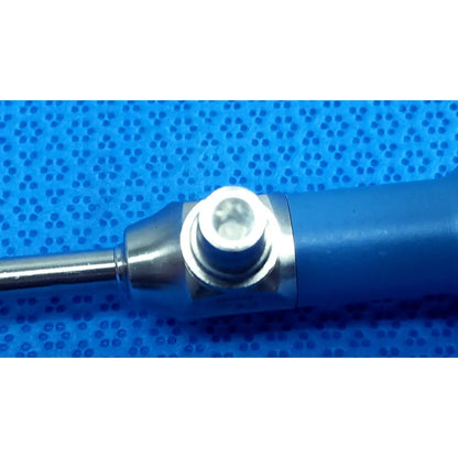 Blue-handled soldering iron with metallic tip and silver collar shown alongside stryker ideal eyes 5mm autoclavable endoscope