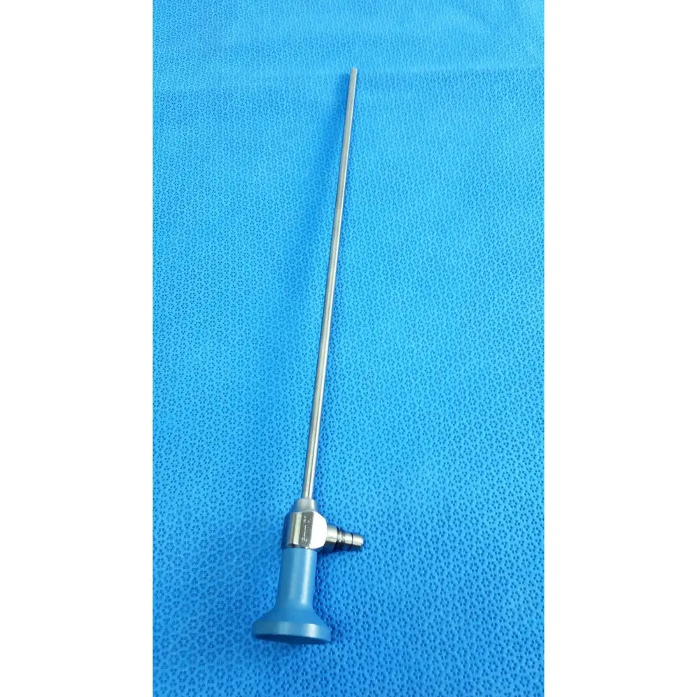 Silver surgical ideal eyes 5mm autoclavable endoscope with blue handle and metallic joints by Stryker